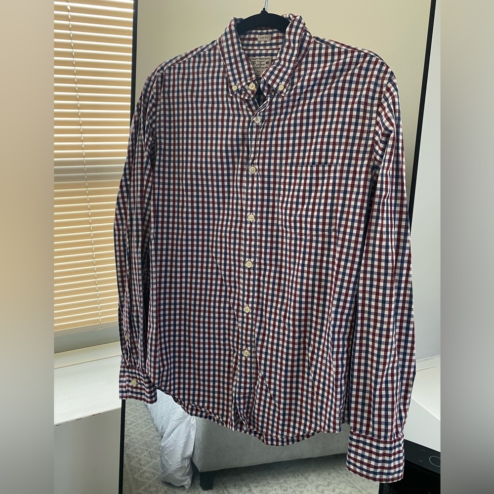 J. Crew - Red, White & Blue Checkered 100% Cotton Button Down Shirt - Size M